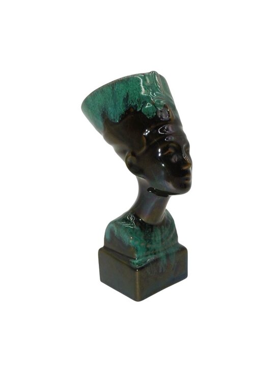 Nefertiti Bust Art Pottery Decor Egypt Green Vintage 7" - Picture 4 of 10